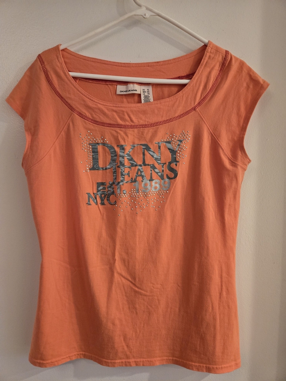 Dkny Women's Orange Logo Tee